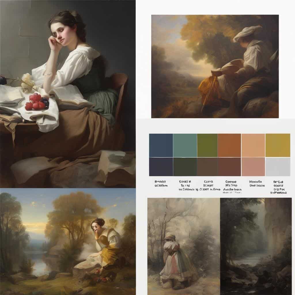 Άνθρωπη νεαρή γυναίκα σε εσωτερικό χώρο με φρούτα και βιβλία, πορτρέτο σε ρεαλιστικό ύφος.